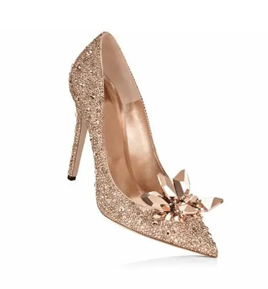 as picture Luxury Champagne Crystal Women Wedding Shoes Bride Sexy Pointed Toe High Heels Rhinestone Banquet Shoes High Quality Silver Red - Цвет: as picture