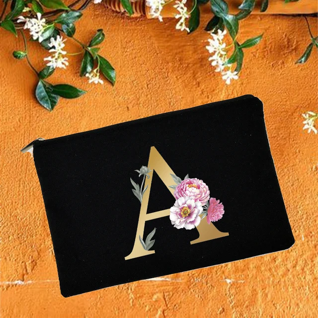 Bridesmaid Makeup Bags Floral Alphabet Print Cosmetic Case Bridal Party Make Up Pouch Necessaries Lady Tote Purse Wedding Gifts W05707-TBBK-D