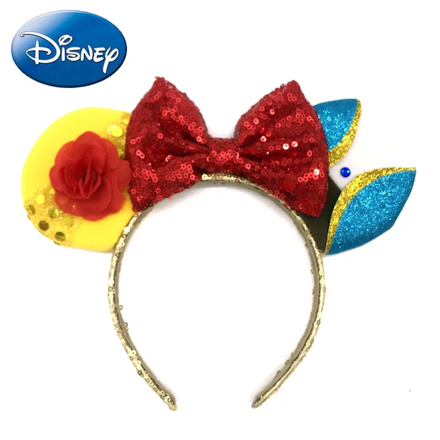 US $20.99 Disney Girls Headband 2019 Beauty and the Beast Minnie Mouse Ears Bow Hairbands Hair Accessories Wo