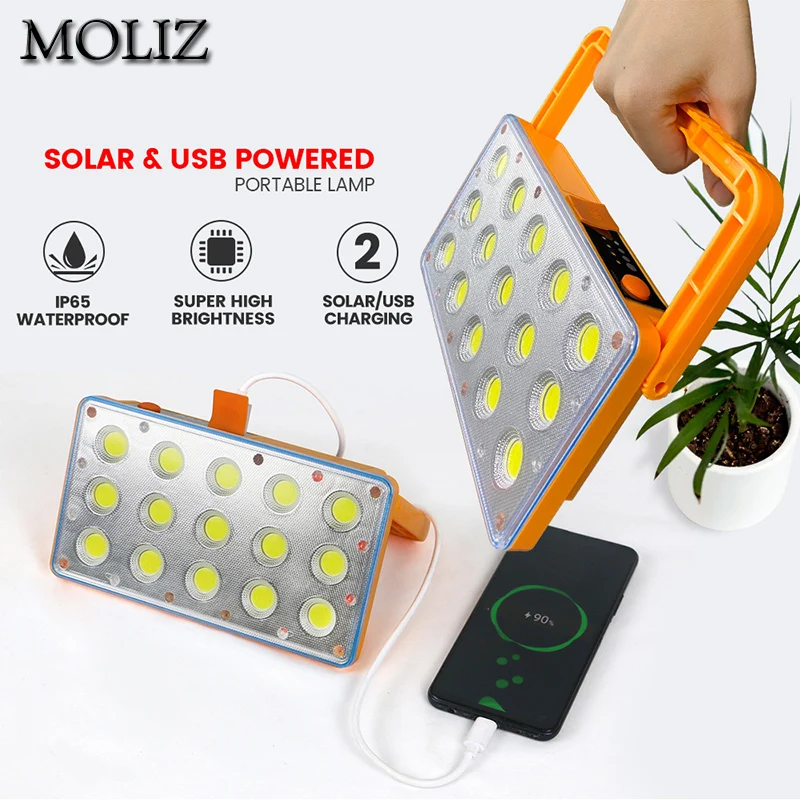 

High Brightness LED Solar Flood Lights 150W Outdoor Waterproof Camping Portable Lamp USB Rechargeable Solar Emergency Lighting