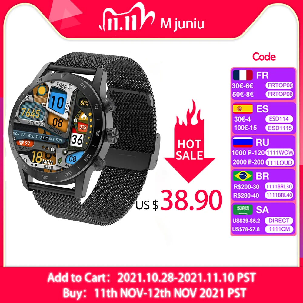 Умные часы M juniu KK70 с разрешением 454*454 HD мужские умные Bluetooth и функцией звонков