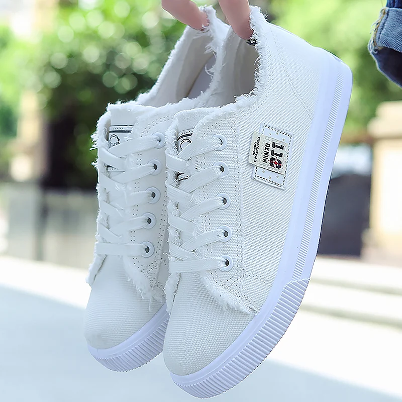

Canvas shoes woman 2020 new arrival Lace-up Spring/autumn Sneakers for girls Fashion Denim solid Blue/White casual shoes Tennis