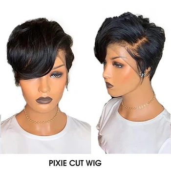 

Pixie Cut Wig Pixie Wig Human Hair Remy Hair Lace Front Human Hair Wigs Natural Color Short Side Part For Women Lace Front Wigs