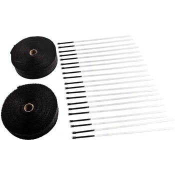 

2 Roll x 2" 50Ft Black Fiberglass Exhaust Header Pipe Heat Wrap Tape & 20 Ties