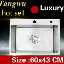 Квартира Роскошная кухонная ручная раковина одинарная мойка высокого качества 304 нержавеющая сталь Горячая 60x43 см