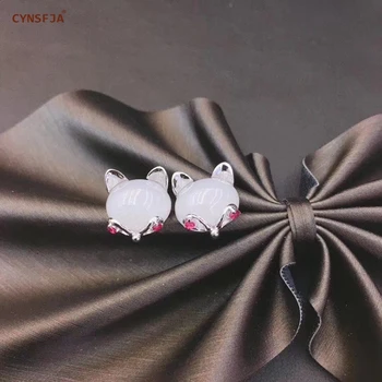 

CYNSFJA New Real Certified Natural Hetian Jade 925 Sterling Silver Handmade Amulets White Jade Earrings High Quality Best Gifts