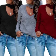 Women Sweater England Style choker Tops Fashion Ladies Full Sleeve Solid O-Neck Loose Casual Female Sweater Hot Sale Large Size