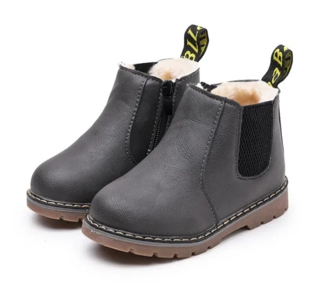 grey winter fur Русские детские модные ботинки; зимние шерстяные ботинки «Челси» для девочек-подростков; зимние ботинки на молнии для больших мальчиков; кроссовки из искусственной кожи для маленьких детей - Цвет: grey winter fur