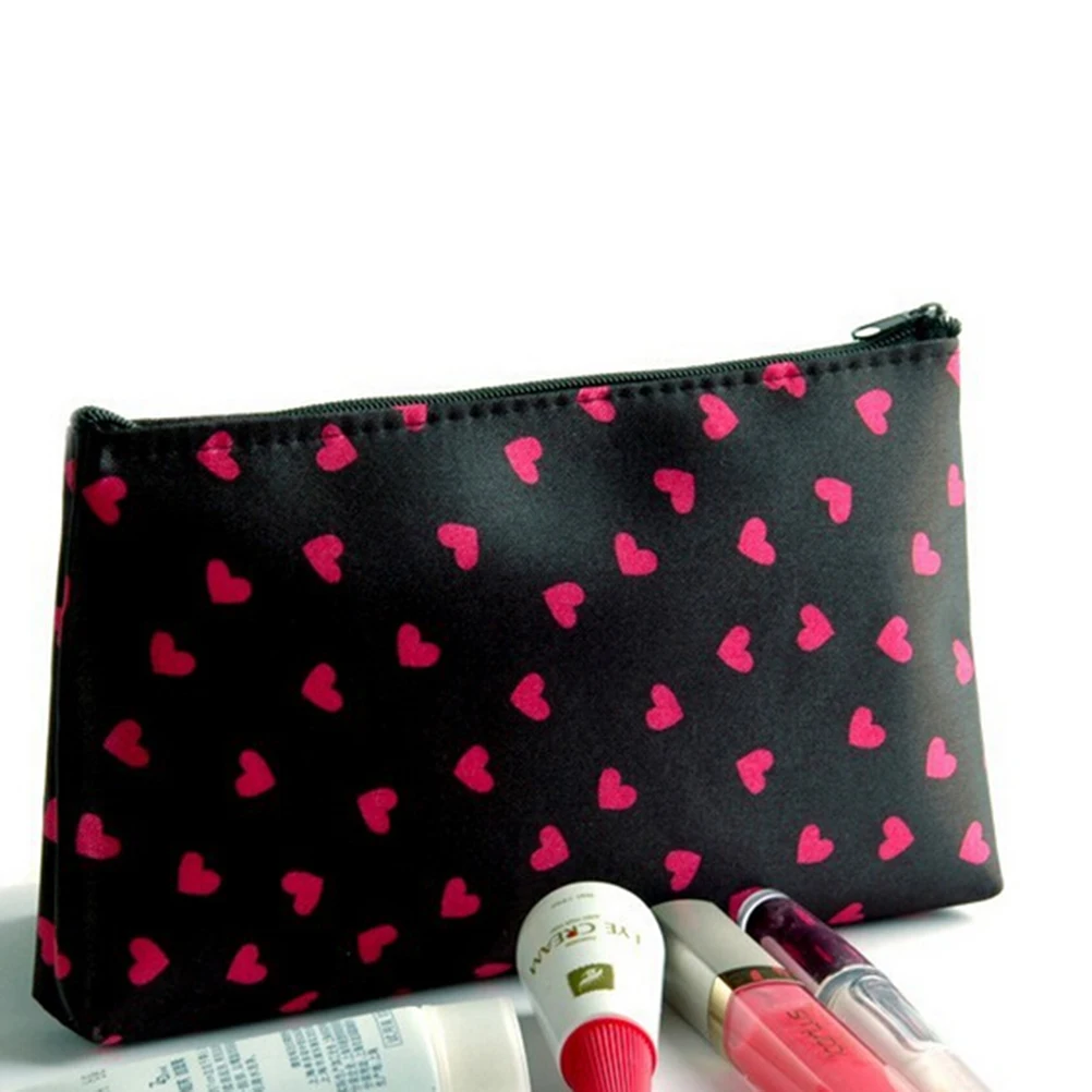 

18*10*2.5cm Pencil Bags Temena Heart Shaped Dots Pattern Portable Multifunction Beauty Travel Cosmetic Makeup Bag School Supply