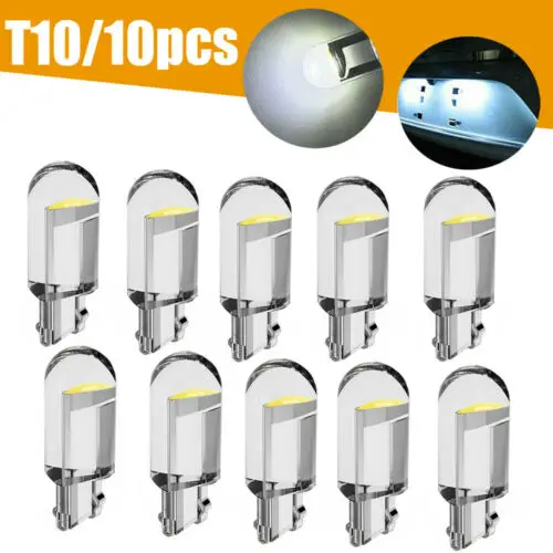 

Светодиодный Светодиодная лампа T10 W5W Canbus Glass COB 6000k, лампа для чтения с куполом, габаритная лампа с клиновидным цоколем для номерного знака, 168 194 192, 12 В постоянного тока, белый, синий, красный