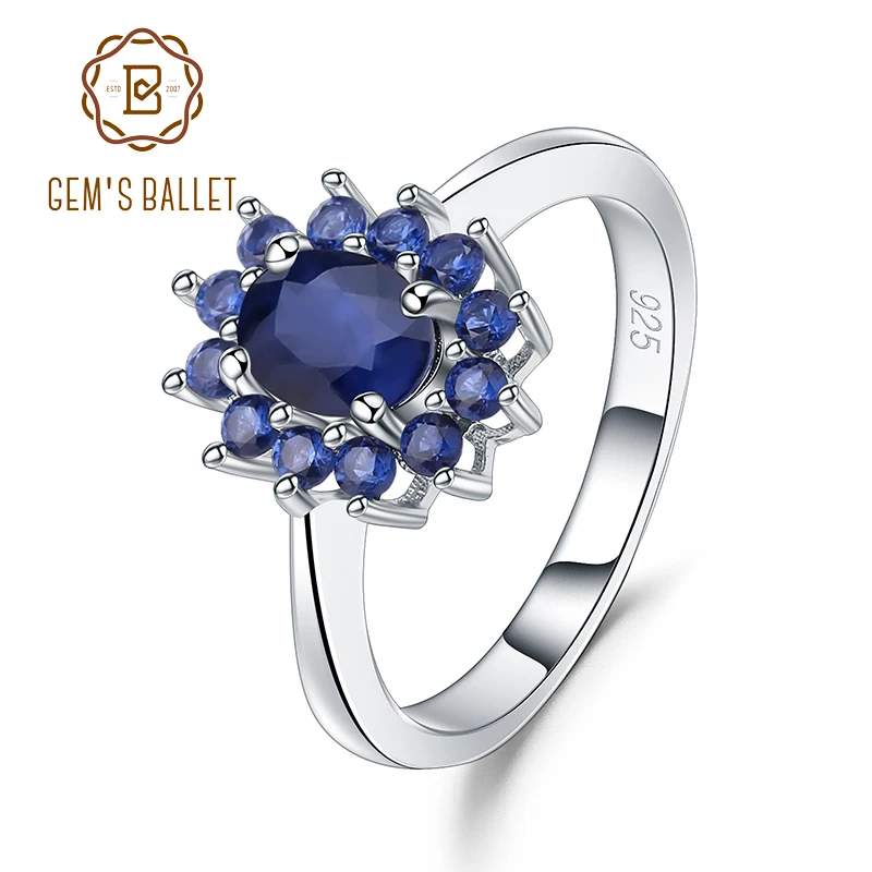 Gem's Ballet 1.89Ct натуральные синие драгоценные камни-сапфиры кольцо 925 пробы серебро Винтажные Цветы кольца для женщин подарок хорошее ювелирное изделие