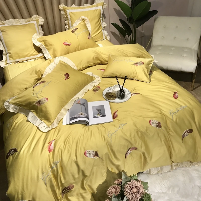 Новый плюшевый вышивка Утешитель Египетский хлопок bedllinen 4/7 шт набор стеганных одеял плоское покрывало queen king size комплект постельного белья