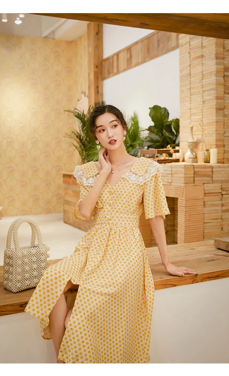Summer New Style French GIRL'S Palace Retro High Waist Skirt France Non-mainstream Platycodon Grandiflorum Skirt Polka Dot