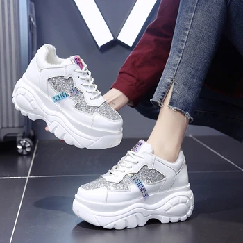 

2020 Woman Chunky Sneakers 7cm Platform Wedges Shoes For Women White Black Fashion Designers Lace Up Leather Casual Shoes
