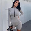 Knitted Rib Long Sleeve Black Sexy Bodysuit Jumpsuit Women Clothing Club Zipper Romper Clothes Female Streetwear Overalls Shorts ► Photo 2/6