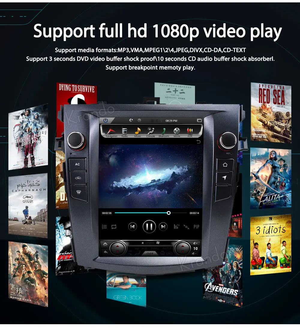 Flash Deal Krando Android 7.1 10.4" Tesla Vertical screen car multimedia system for toyota Corolla 2008-2012 audio radio player KD-TV025 7
