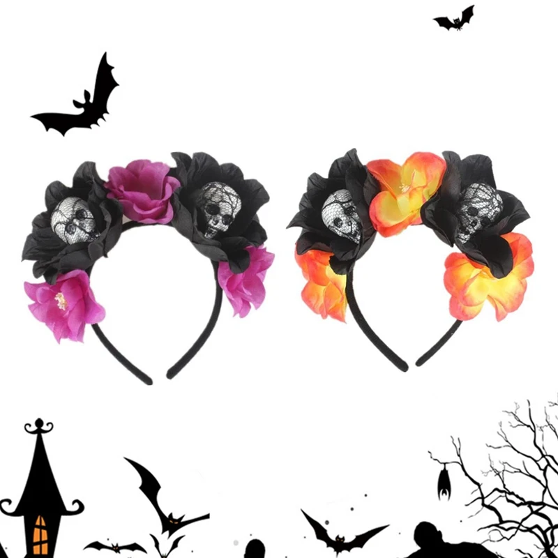 

Halloween Headdress personality design Skull Headdress Headband Beauty Halloween Black Veil Lace Retro Hair Accessories Vintage