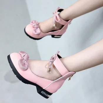 

Girls Leather Shoes Children Soft-Sole New Style Performance Small High Heels Dance Performance Shoes