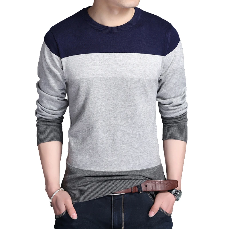 

TFETTERS Men Brand Sweater Autumn Random O-Neck T-shirt Leisure Pullover Long Sleeves Male Stripes Sweater Slim Fit Sweaters Men