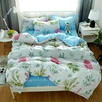 

Thumbedding King Size Bedding Set Leaves Fresh Soft White Duvet Cover Nature Queen Twin Full Single Unique Design Bed Set