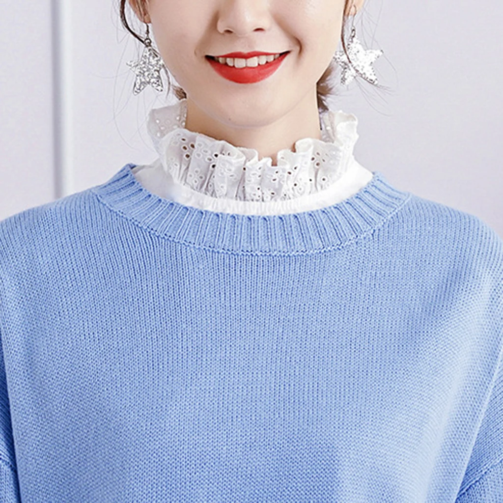 Solid Hollow Flower Ruffle Women False Collar Fake Half Shirt Blouse Detachable Bib Clothes Accessories