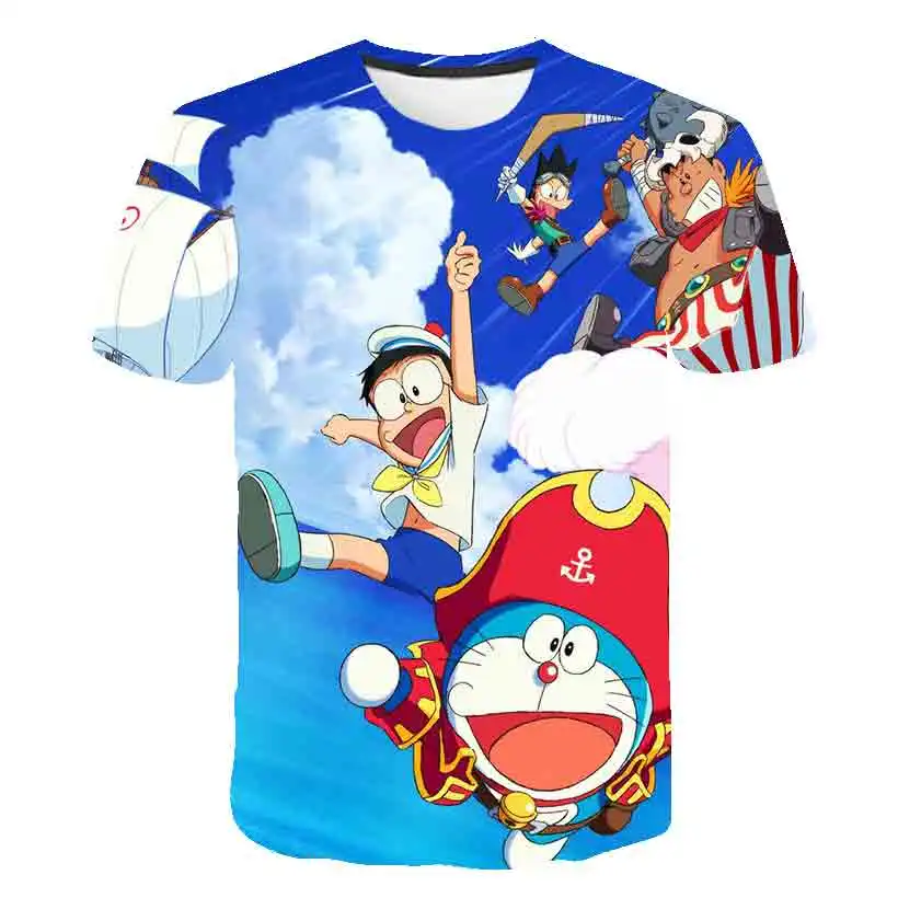 Милая мультяшная футболка Doraemon Детская для мальчиков и девочек Повседневная
