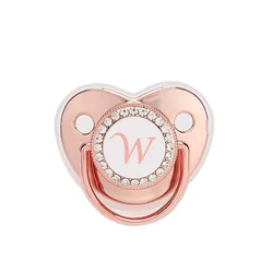 26 Name Initial Letter Baby Pacifier,Bpa Free Silicone Infant Nipple With Cover，Rose Gold， Newborn Pacifier Accessories