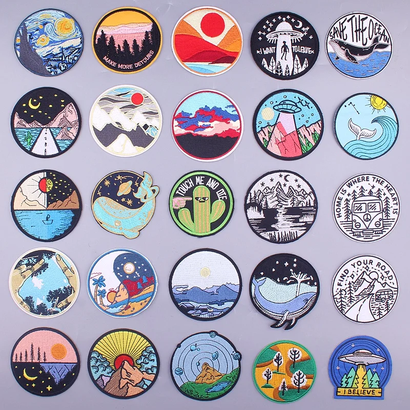 Good Buy Embroidery Patches Prajna Van Gogh Mountain-Wave-Stickers Iron On Stripes for UFO Clothing xmQKMXJEgnJ