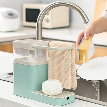 

3 in 1 Soap Dispenser Rack Sponge Holder Dish Cloth Hanger Multi-funtional Gifts for Women 2 Colors Optional