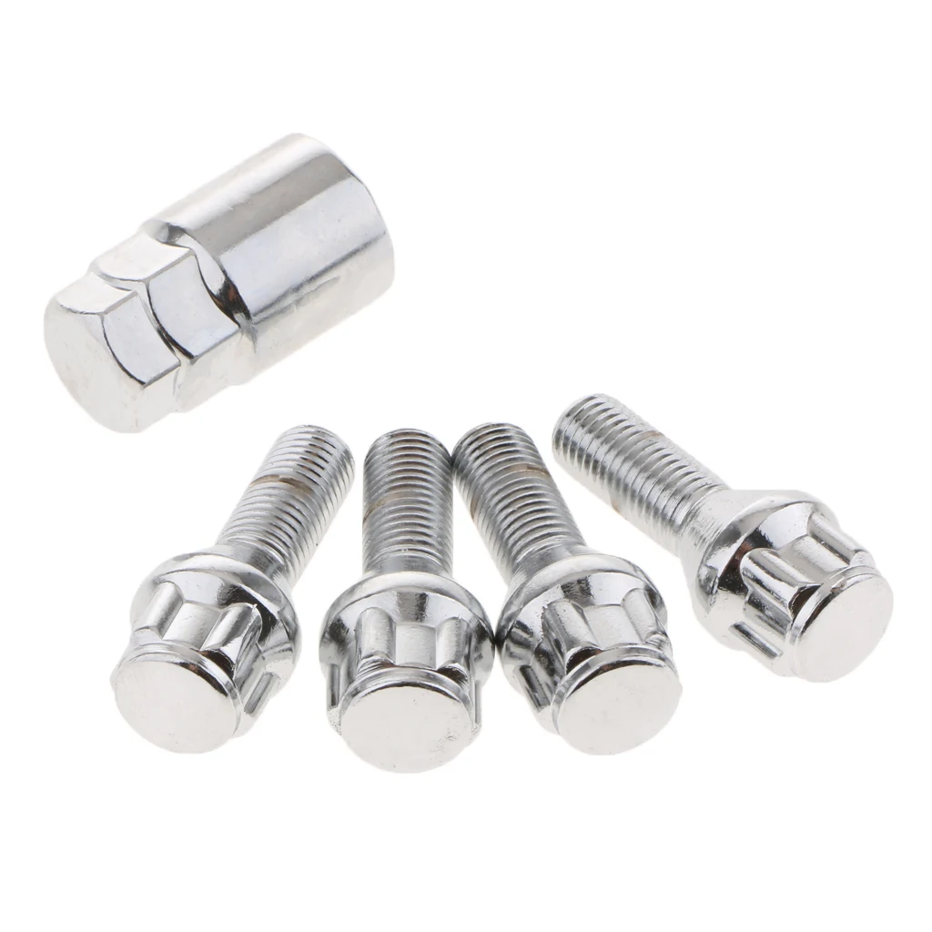4 pieces M12X1.5 WHEEL LOCK Bolts Anti Theft Security + 1 KEY For Toyota Mazda Ford