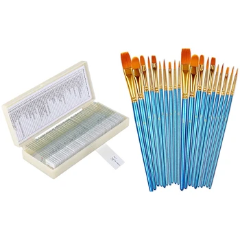 

50PCS Animal Plant Cell Glass Slide with Box & 20 Pcs Round Pointed Tip Paintbrushes Hair Artist Acrylic Paint Brushes