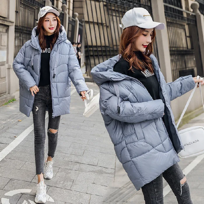 

Down Jacket Women's 2019 Winter New Style Thin Korean-style Medium-length Loose-Fit BF Cotton-padded Clothes INS Online Celebrit