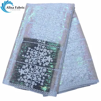 

Alisa 2018 Latest White African Lace Fabric France Embroider Lace With Sequins Organza Lace With Beads Nigeria Lace For Party