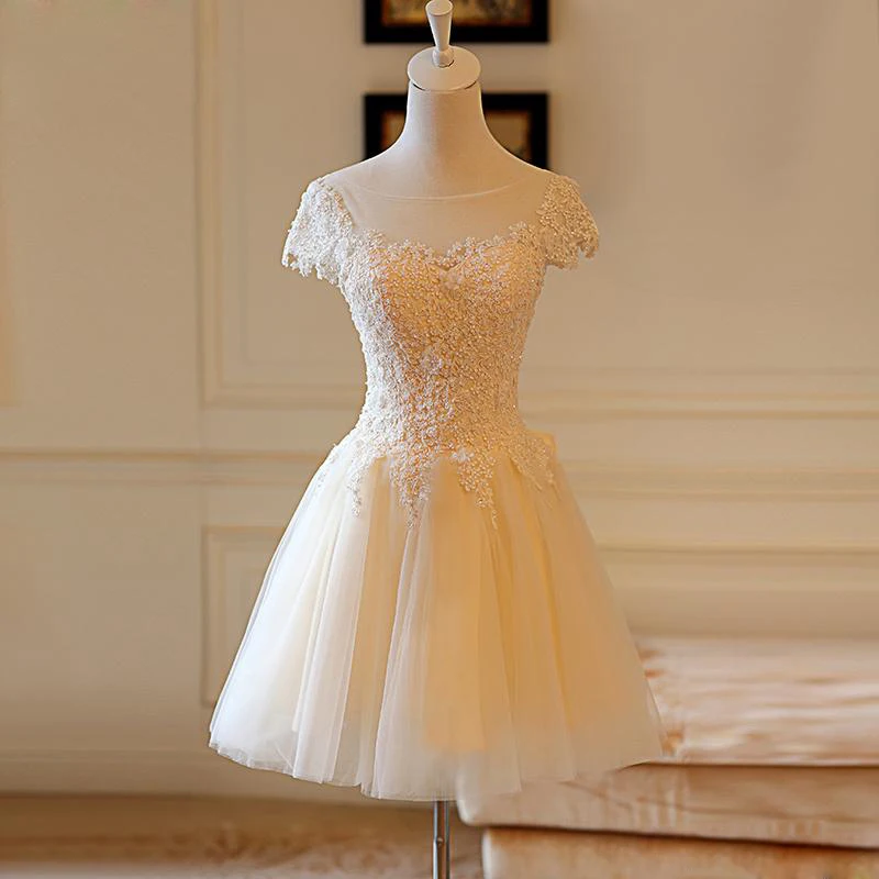 

2020 Новое поступление, цвет шампанского, искусственная кожа, Цветочная аппликация, бусины, вечерние платья, короткое платье для выпускного вечера