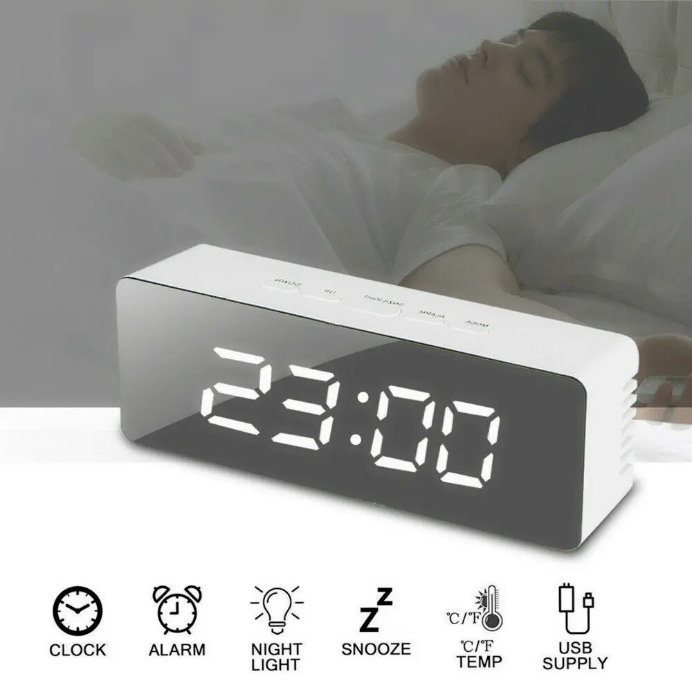 

Alarm Clock Digital LED Large Display Portable Modern Battery Operated Mirror Intelligent Alarm Clock with LED Digital Screen