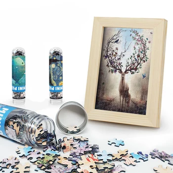 

150pcs DIY puzzle mini test tube puzzle with wooden frame children adult puzzle decompression double-sided Jigsaw toy