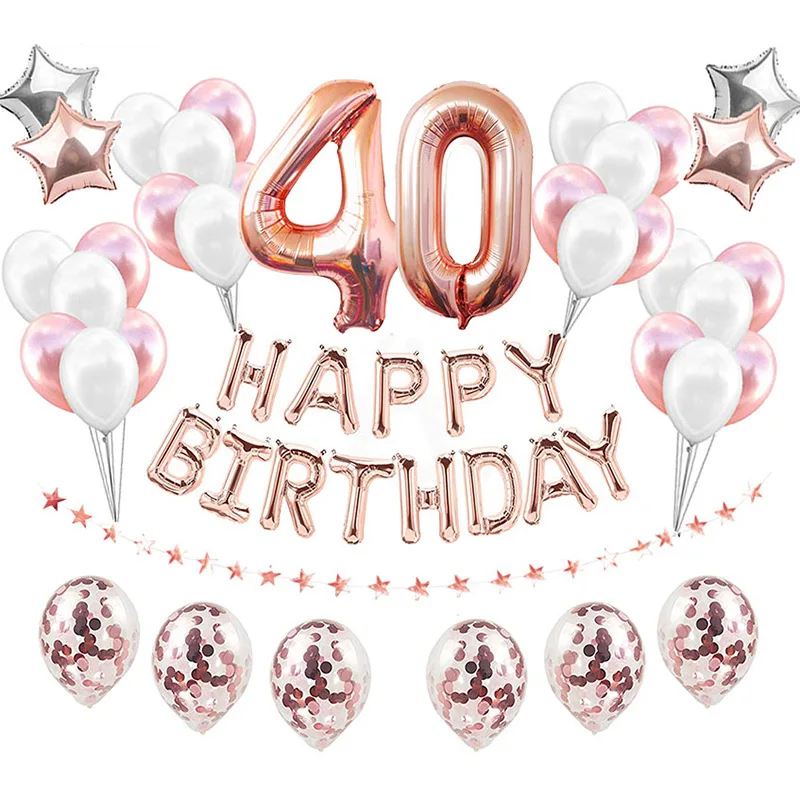 

40 Birthday Rose Gold Happy Birthday Letter Foil Balloons Number 40 Ballons 40th Birthday Party Decorations Adult 40 Years Decor