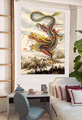 Dragon Tapestry, Music Wall Hanging, Asian Home Decor, Vertical