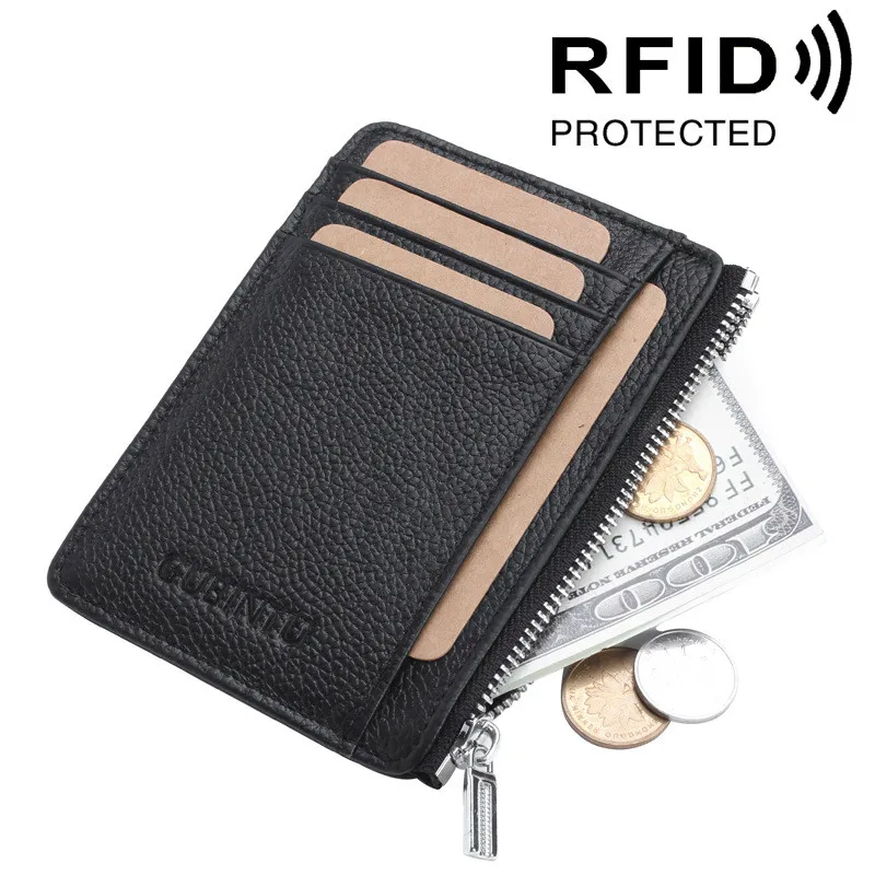 

Card Wallet Men Card Pack RFID Anti-Magnetic Leather Multi-Function Zipper Package Coin purse Black Credit Card Holder