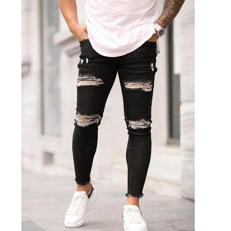 Ripped Jeans Man Skinny Distressed | Black Distressed Skinny Jeans Mens -  Fashion Hip - Aliexpress