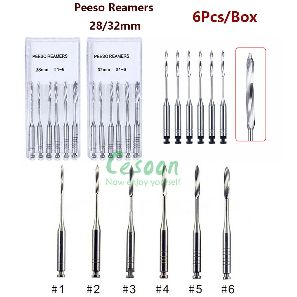 

6Pcs/Pack Dental Gates Drills Peeso Reamers Endodontic Root Canal Files Rotary Engine Paste Stainless Steel 28/32mm Dentist Tool