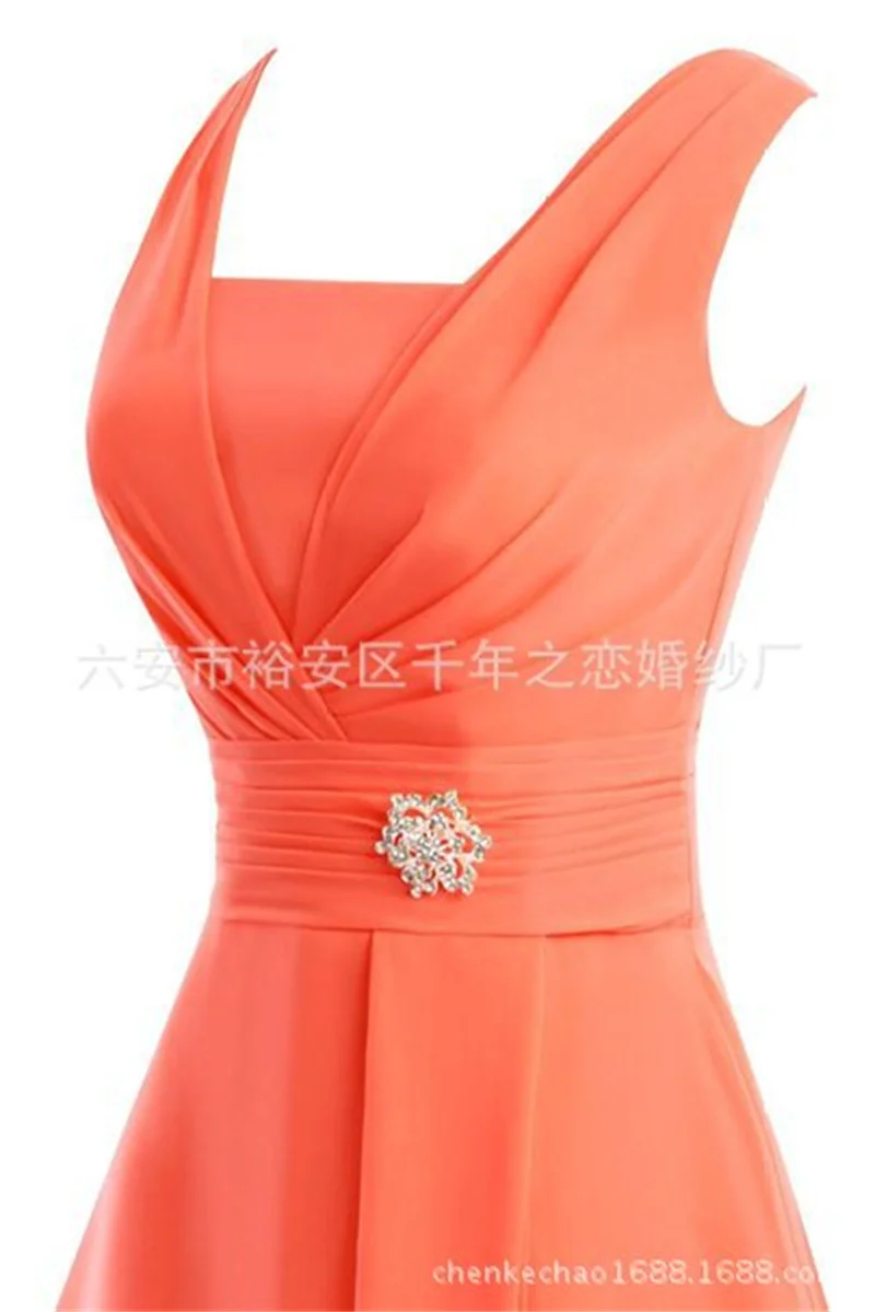A Line Chiffon Knee Length V Neck Pleat Diamonds Bridesmaid Dresses Wedding Party Prom Birthday Evening Cocktail Zipper Back