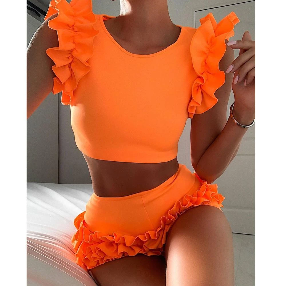 orange ruffle crop top