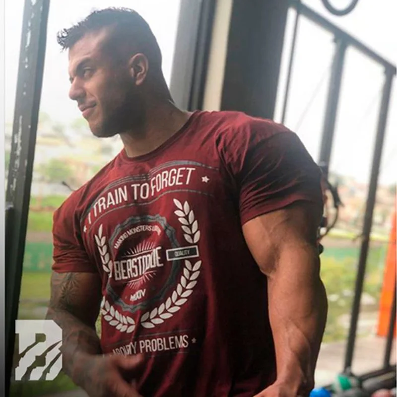 

Men Fashion New 100% Cotton T Shirt Bodybuilding Workout Fitness Gym Tee Shirt Tops Men