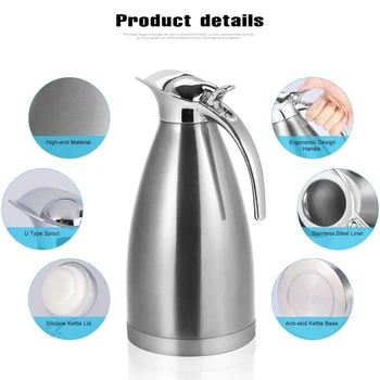 

2L Vacuum Jug Stainless Steel Double-Wall Vacuum Insulated Coffee Pot Thermal Carafe, Juice/Milk/Tea Insulation Pot with Press B
