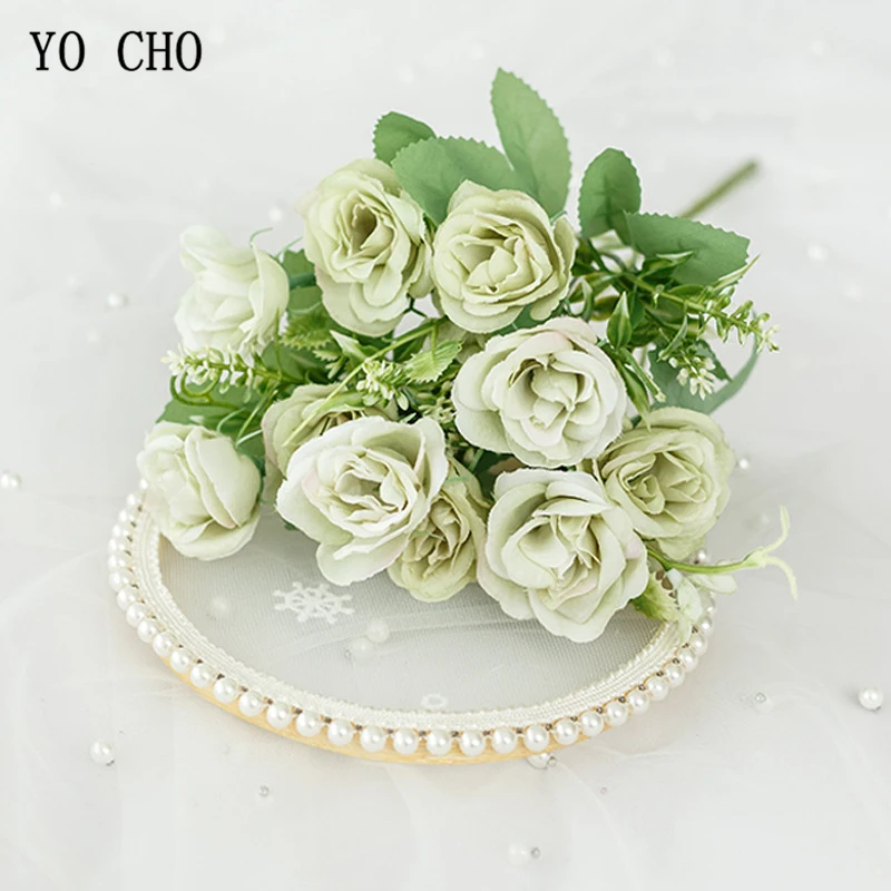 Йо Чо букет невесты цветок свадебный цветок букеты ручной работы свадебные цветы розовая роза DIY вечерние украшения для дома - Цвет: green