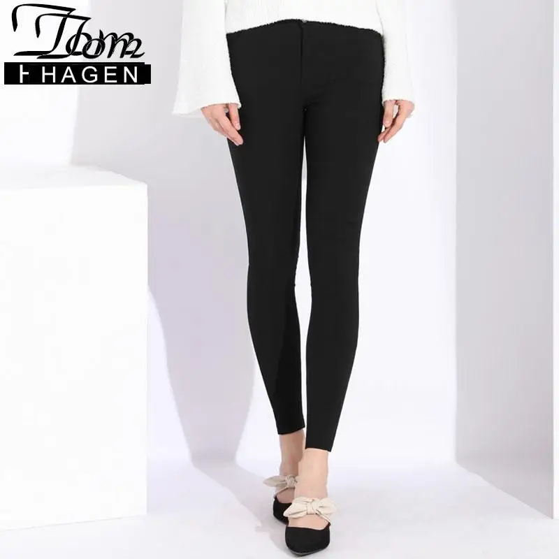 Осенние женские брюки эластичные карандаш черные хлопковые леггинсы верхняя