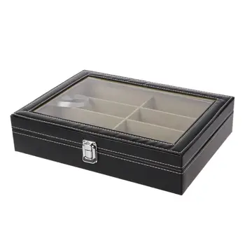 

8 Slots Eyeglasses Sunglasses Faux Leather Storage Organizer Display Case Box