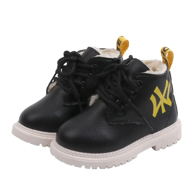 winter Fashion Child Leather Snow Boots For Girls Boys Warm Martin Boots Shoes Casual Plush Child Baby Toddler Shoe