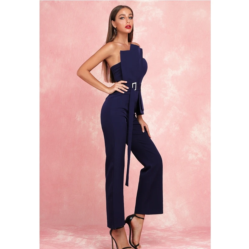 Новая мода Royalblue полиэстер с ремнями женский комбинезон с вырезами Свадебный вечерний наряд одежда оптом